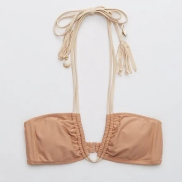 👒AERIE TASSEL HALTER BIKINI TOP SIZE S - Picture 1 of 7